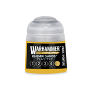 Small yellow Warhammer Tone Pro paint pot with a translucent cap, labeled Khemri Sands with a highlighted number five.