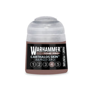 A Warhammer Tone Pro acrylic paint pot labeled Carthalos Skin, featuring a numbered scale from one to five at the bottom.