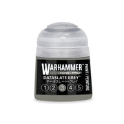 A pot of Warhammer Tone Pro in Dataslate Grey with a row of numbers from one to five.