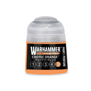 Plastic pot of Warhammer Tone Pro Chotec Orange paint featuring a label with a circular icon highlighting the number five.