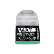 Small pot of Warhammer Tone Pro Green Morkshroom paint featuring a numbered scale from one to five with five highlighted.