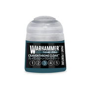 A Games Workshop paint pot labeled Craventhrone Cloak, featuring a Warhammer Tone Pro numbered scale from one to five with the third option highlighted in teal.