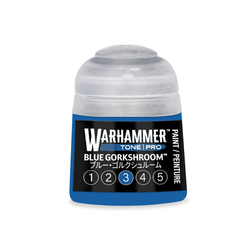 Blue Gorkshroom Warhammer Tone Pro paint pot featuring a selection dial numbered one through five with the third option highlighted.