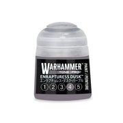 A small Warhammer Tone Pro paint pot with a grey cap and a label reading Enrapturess Dusk, featuring the numbers one through five enclosed in circles at the bottom.