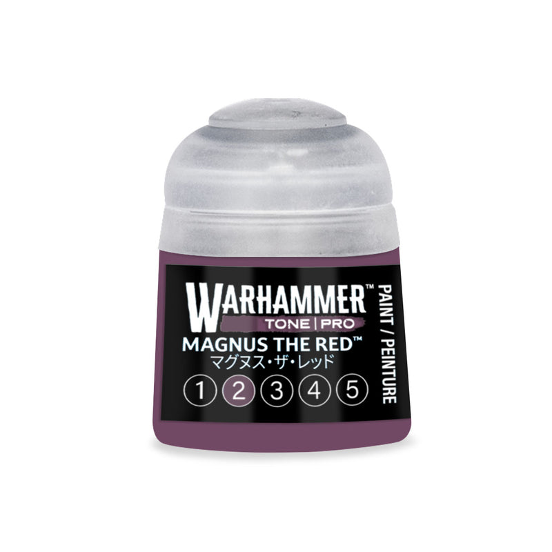 Small Games Workshop paint pot with a purple Warhammer Tone Pro label, featuring the product name, the number two circled in white, and text in English and Japanese.