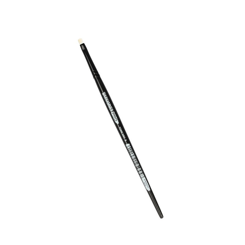 Warhammer Pro Tone Dry Brush - Small hobby paint brush with a black handle and white synthetic bristles, ideal for drybrush techniques.