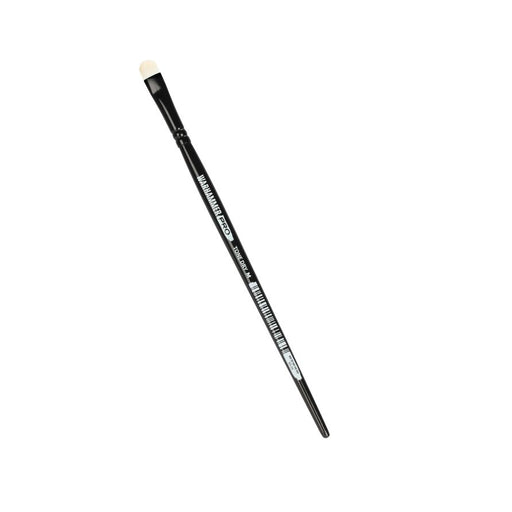 A medium-sized Warhammer Pro Tone Dry Brush with white bristles and a black handle.
