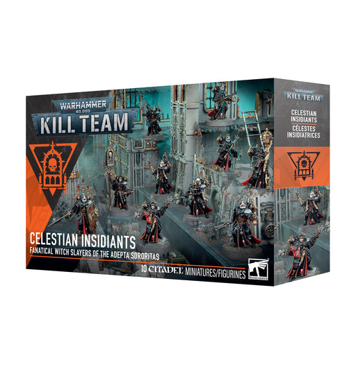 Warhammer 40k: Kill Team - Celestian Insidiants box with detailed Adepta Sororitas miniatures for gothic sci-fi assembly and painting.