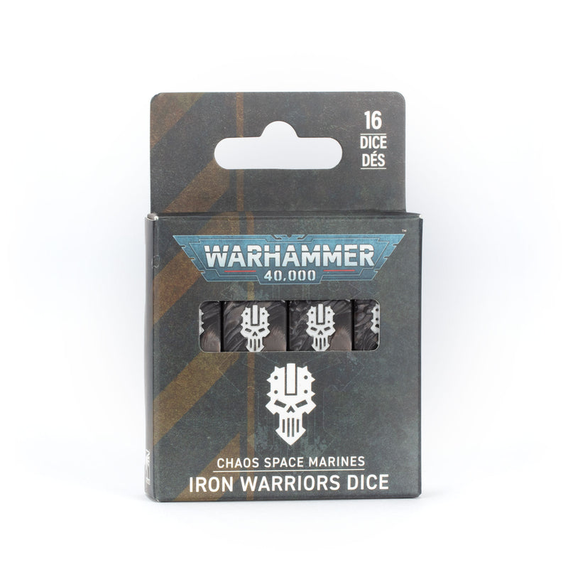 Packaged dice set for 'Warhammer 40,000' with Iron Warriors design 