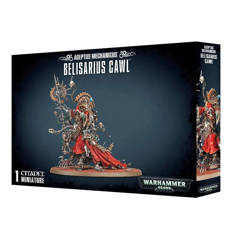 Warhammer 40k: Adeptus Mechanicus - Belisarius Cawl model kit by Games Workshop. Includes one detailed Citadel miniature with red and metallic accents, supplied on a Citadel base.
