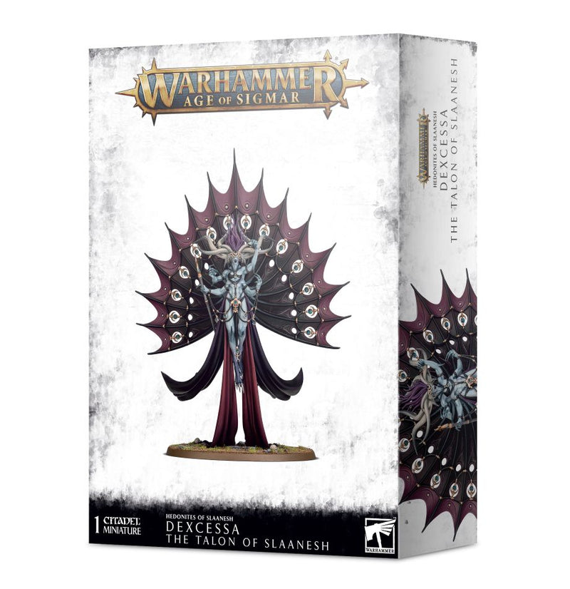 Warhammer Age of Sigmar: Hedonites of Slaanesh – Dexcessa The Talon of Slaanesh is a Games Workshop miniature featuring a winged, eye-adorned humanoid figure on a base.