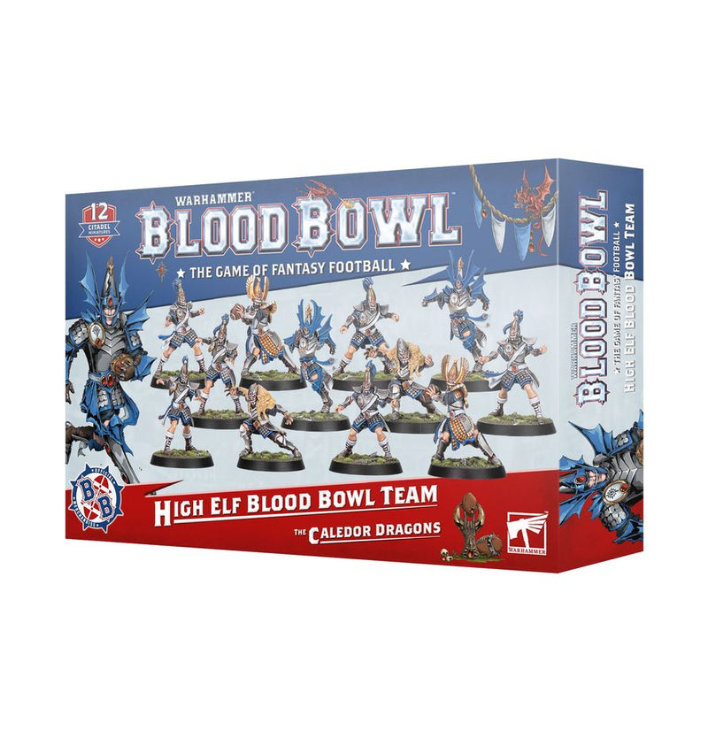 Box of Blood Bowl game set featuring High Elf team on a white background