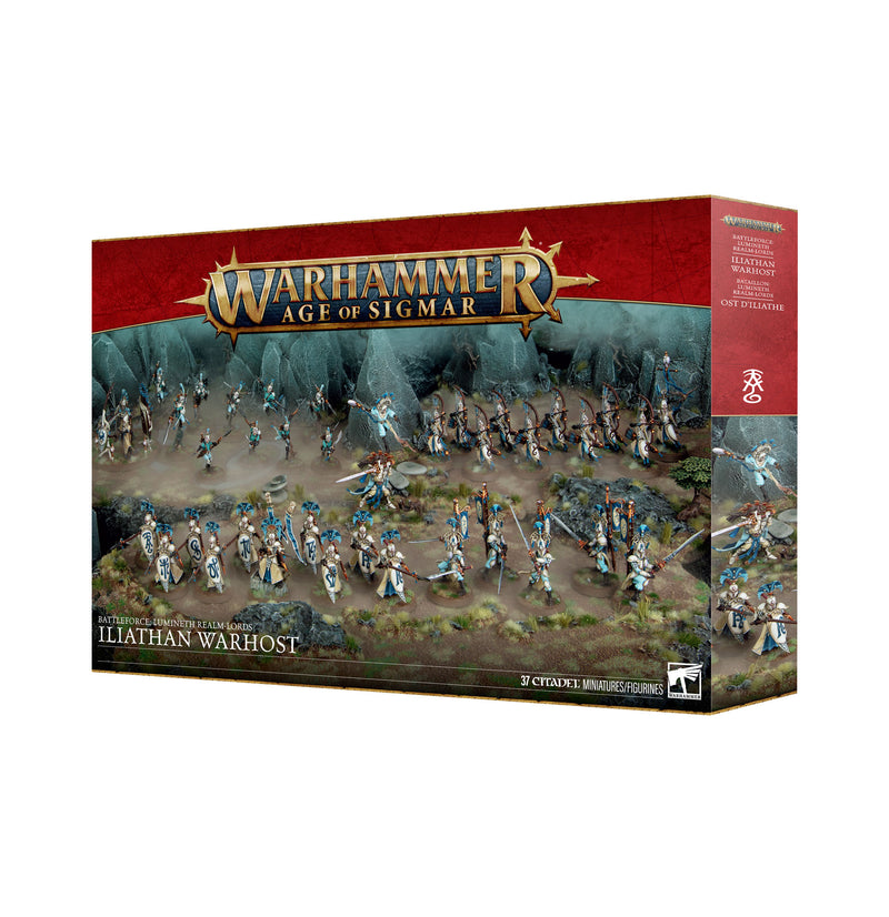 Warhammer Age of Sigmar game box with Iliathan Warhost miniatures on a white background