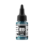A 22ml bottle of Monument Hobbies: Pro Acryl Paint - 1-Step in Dark Turquoise, featuring a black twist cap and striking white and black label—perfect for painting miniatures.
