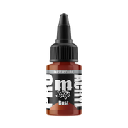 A 22ml bottle of Monument Hobbies: Pro Acryl Paint - 1-Step in the color Rust, designed with a black twist cap and white text on a brown label. This acrylic paint provides vibrant color for your projects.