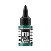 A 22ml bottle of Monument Hobbies Pro Acryl Paint - 1-Step in Graphite Green stands upright on a plain white background.