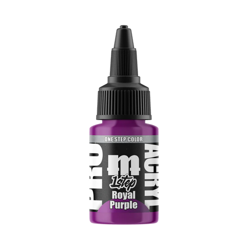 A 22ml bottle of Monument Hobbies Pro Acryl Paint 1-Step in Royal Purple with a black cap and bold label on white background.