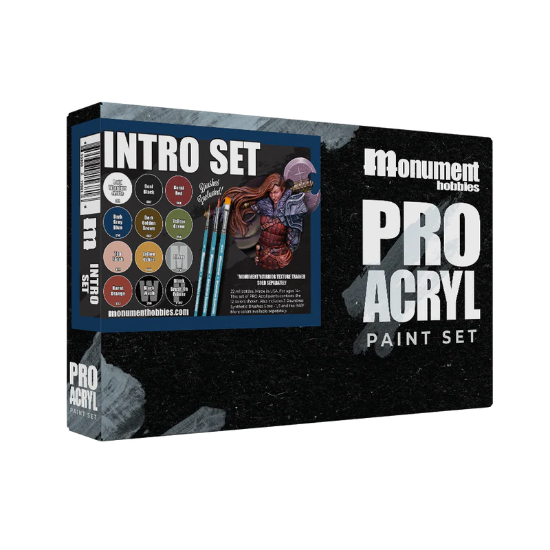 Monument Hobbies Pro Acryl paint set packaging on a white background