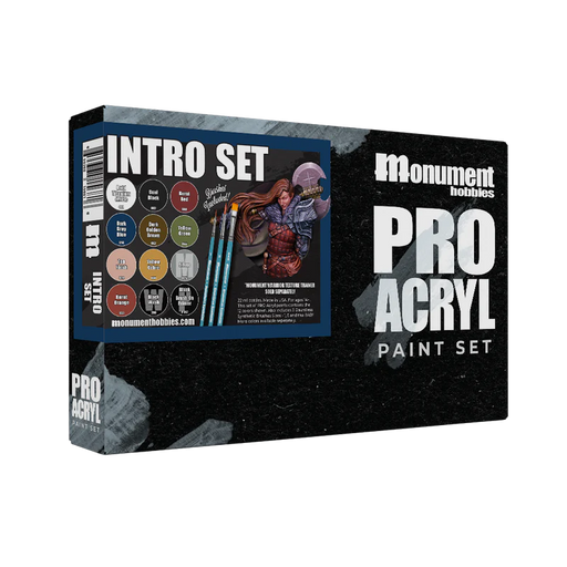 Monument Hobbies Pro Acryl paint set packaging on a white background