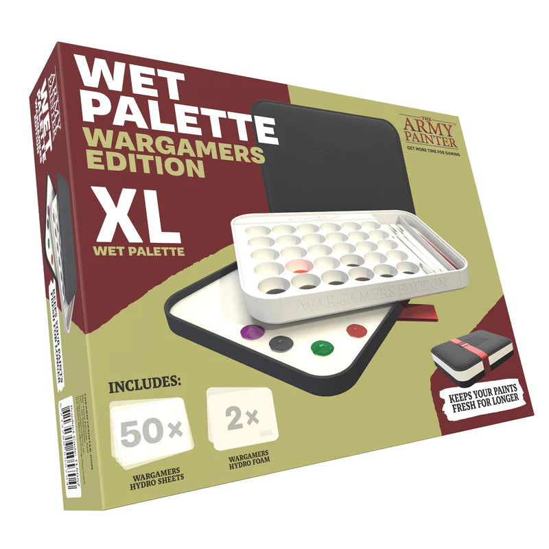 Army Painter: Wet Palette - Wargamers Edition keeps paints fresh with a palette tray, paint wells, 50 hydro sheets, and 2 foams.