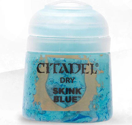 A 12ml Citadel Dry Paints: Skink Blue, perfect for drybrushing miniatures, in a small container with a frosted cap.