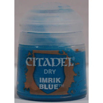 Citadel Dry Paints: Imrik Blue (12ml) is a small plastic pot with a blue cap, ideal for drybrushing miniatures with Citadel paints.