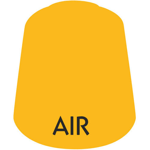 A solid yellow, bell-shaped container labeled "AIR" near the bottom center, resembling the Citadel Air Paints: Averland Sunset (24ml) from Games Workshop.