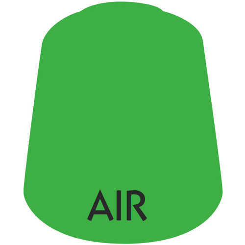 A solid green, slightly tapered bottle labeled "AIR" in black at the bottom center, resembling Citadel Air Paints: Moot Green (24ml) by Games Workshop designed for airbrush use.