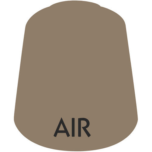A 24ml Citadel Air Paints Baneblade Brown bottle, brown and trapezoidal with "AIR" on it, for Games Workshop hobbyists.