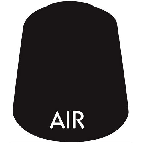 Solid black silhouette of a bell-shaped object with "AIR" in white near the bottom, resembling Citadel Air Paints: Corvus Black. White background.