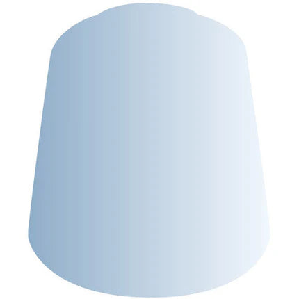 A simple, light blue trapezoid with rounded top corners and a wide base on white, evoking the style of Citadel Contrast Paints: Apothecary White (18ml) by Games Workshop.