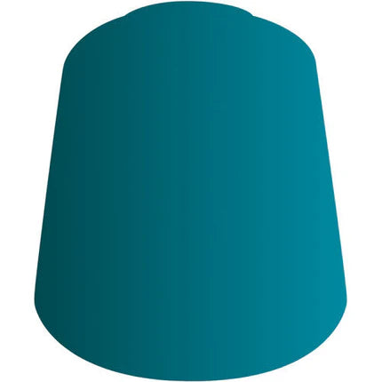 A solid teal shape on a white background, ideal for showcasing miniature painting with Citadel Contrast Paints: Terradon Turquoise (18ml) or testing new Games Workshop techniques.