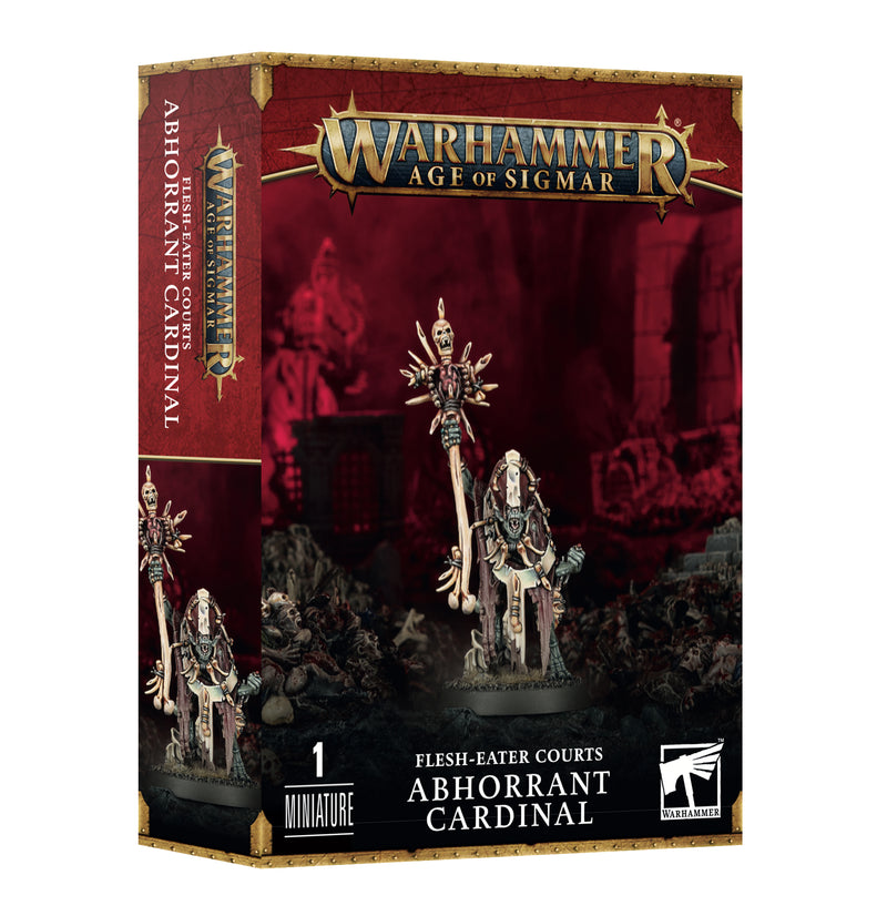 Warhammer Age of Sigmar: Flesh-Eater Courts Abhorrant Cardinal box with a skeletal, armored figure on a throne. Supplied unpainted.