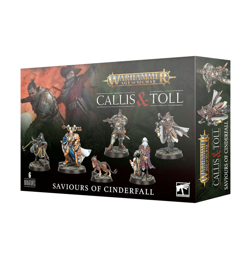 Warhammer Age of Sigmar: Callis & Toll - Saviours of Cinderfall includes six unpainted miniatures and packaging featuring artwork of two characters on the front.