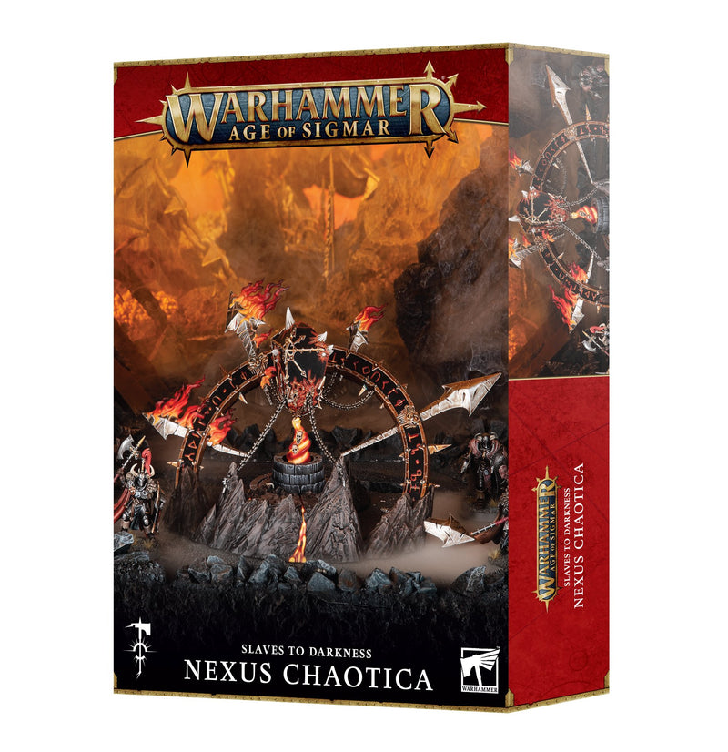Warhammer Age of Sigmar: Slaves to Darkness - Nexus Chaotica includes unpainted miniatures and dramatic chaos-themed box art.