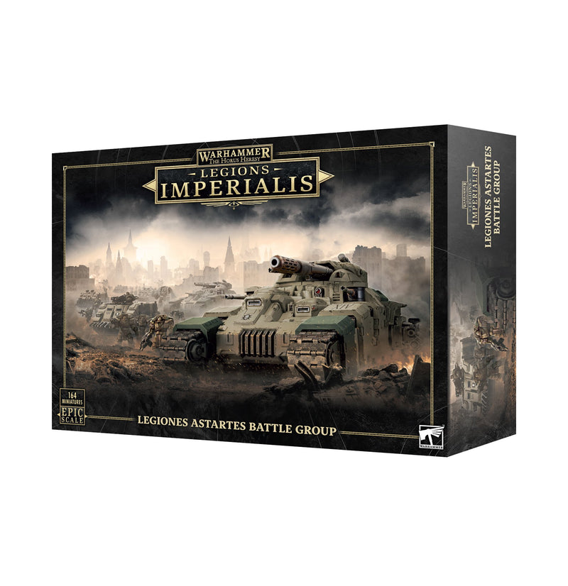 Box for Warhammer: The Horus Heresy Legions Imperialis by Games Workshop, showing tanks and troops amid a ruined city.