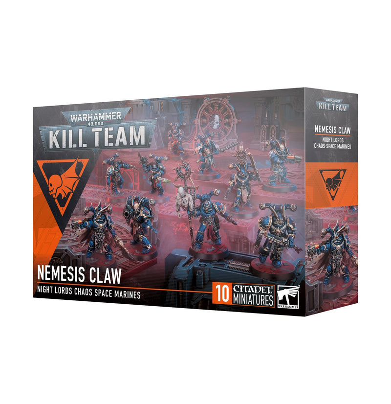 Warhammer 40k: Kill Team - Nemesis Claw by Games Workshop features 10 Chaos Space Marines Night Lords with 32mm bases for dark battles.