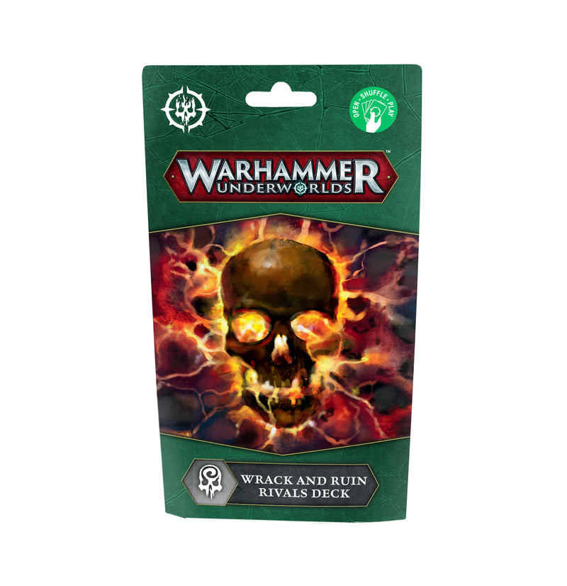 The Warhammer Underworlds: Rivals Deck - Wrack and Ruin box has a green design, a fiery skull, logo above, and accented text.