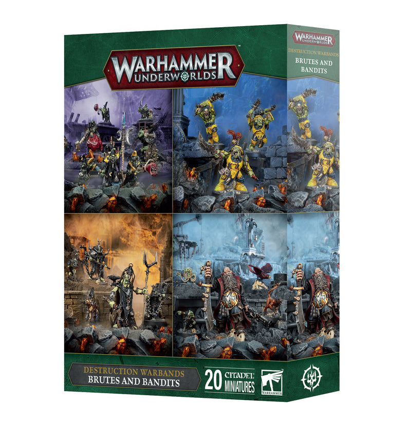 Warhammer Underworlds: Brutes and Bandits by Games Workshop includes 20 push-fit Citadel miniatures in dynamic action poses.