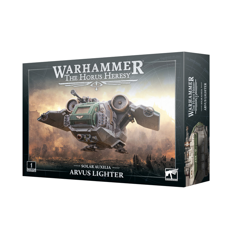 The Horus Heresy: Arvus Lighter is a miniature model kit from Games Workshop, depicting a detailed futuristic aircraft from the Age of Darkness.