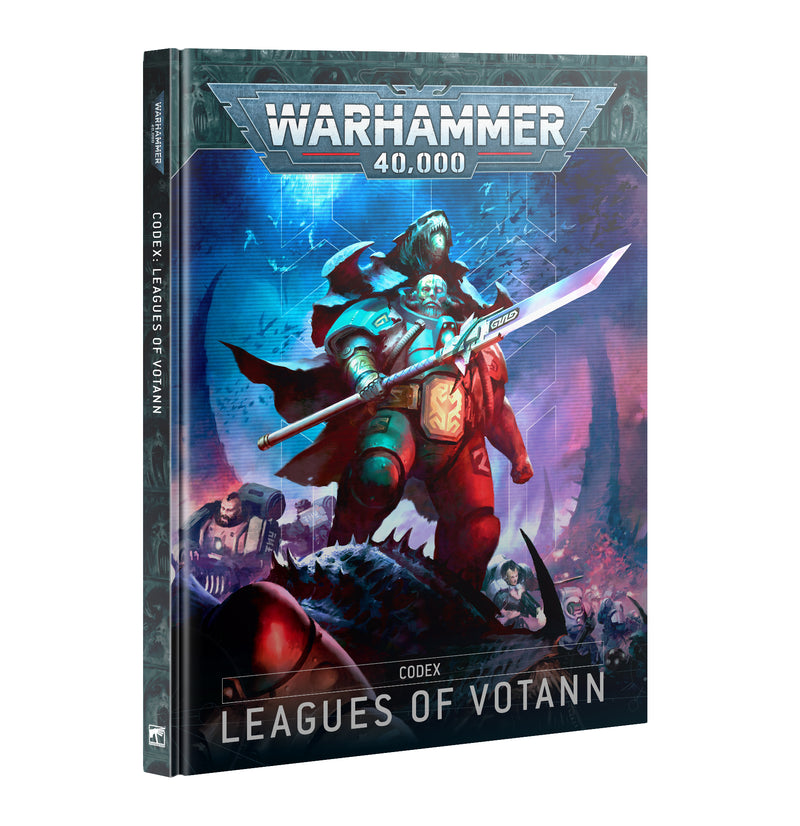 Warhammer 40k: Leagues of Votann - Codex (2025) by Games Workshop features armored sci-fi warriors in a vivid futuristic world.