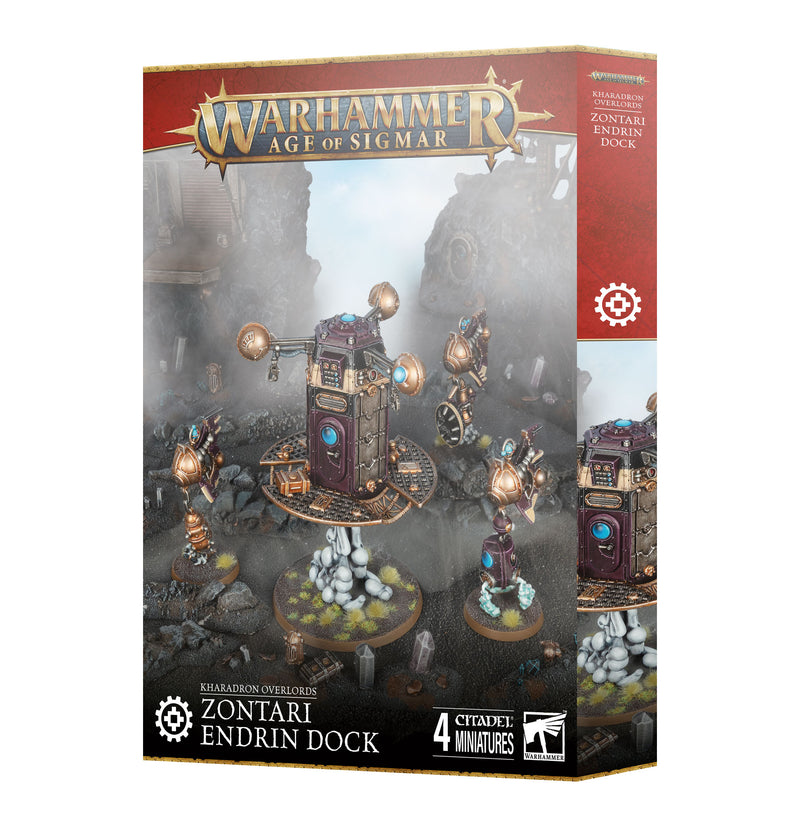 Warhammer Age of Sigmar: Kharadron Overlords - Zontari Endrin Dock set includes 4 painted miniatures on a rocky battlefield.