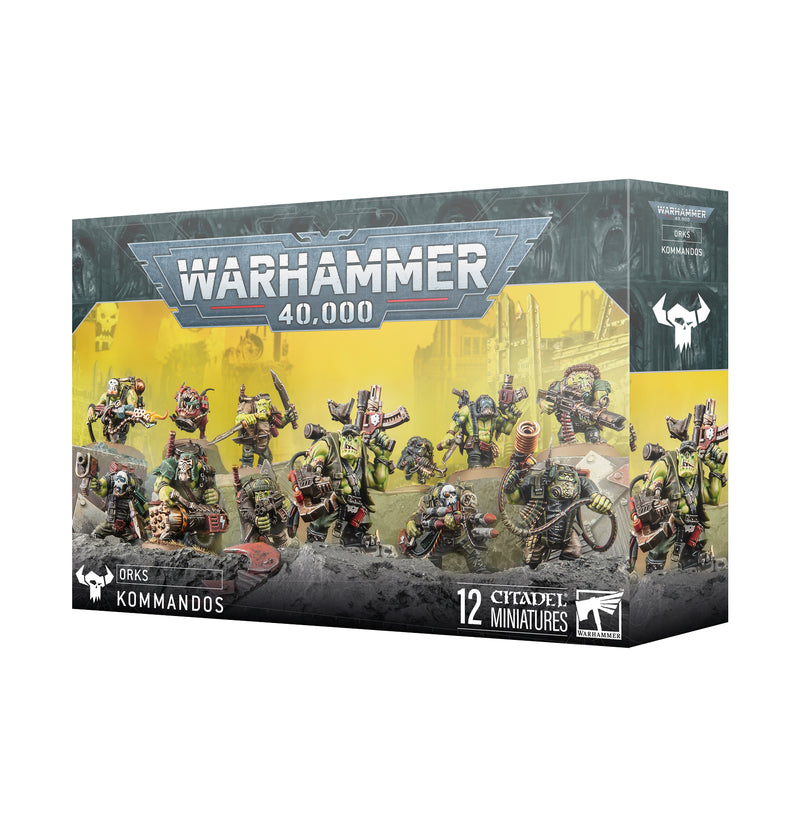 Warhammer 40k: Orks - Kommandos box by Games Workshop features artwork of 12 painted Ork miniatures and the Warhammer logo.