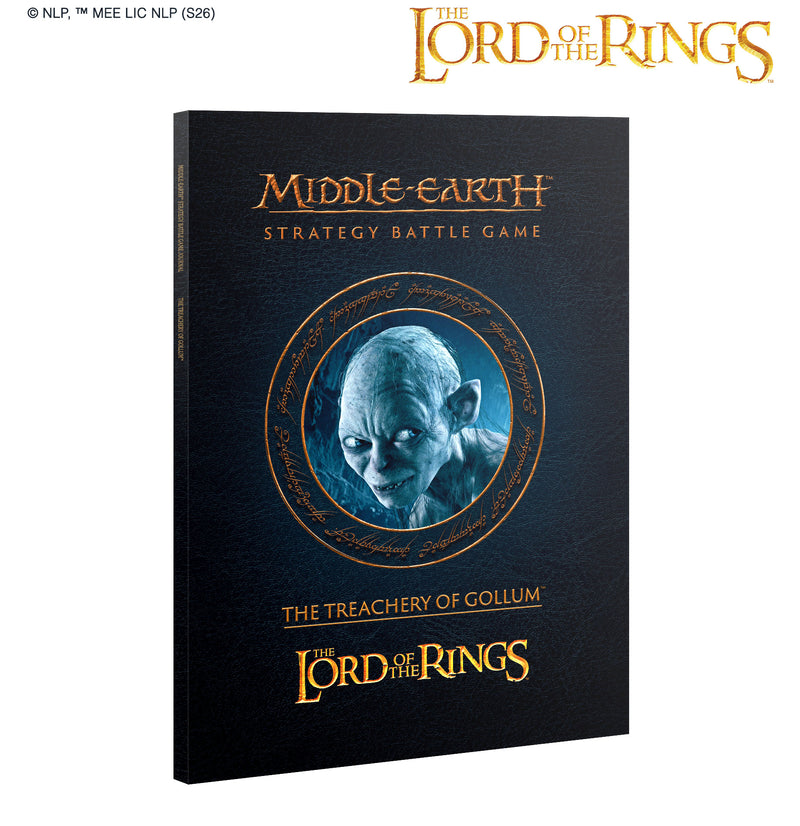 The LOTR: Middle Earth Strategy Game: Journal - The Treachery of Gollum shows Gollum inside a gold ring with the LOTR logo.