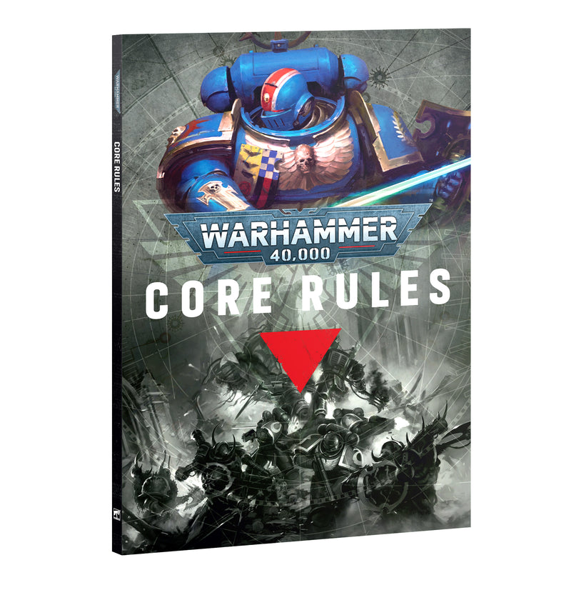 The Warhammer 40k: Core Rules (11th Ed) cover shows a blue-armored Space Marine with a glowing sword in an epic battle.