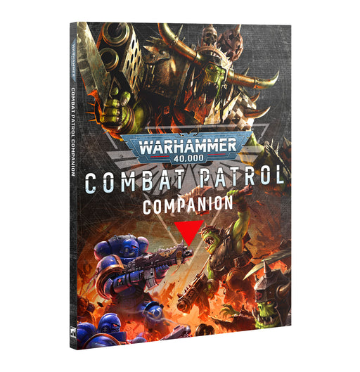 Book cover for Warhammer 40k: Combat Patrol Companion shows armored sci-fi soldiers battling orc-like foes against a metallic backdrop, with a bold central title.