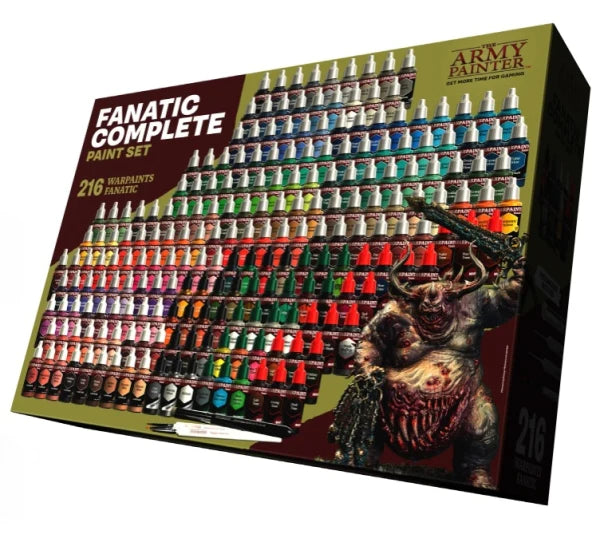 The Army Painter: Warpaints Fanatic: Complete Paint Set with 216 paints, a brush, and fantasy monster art on the box front.