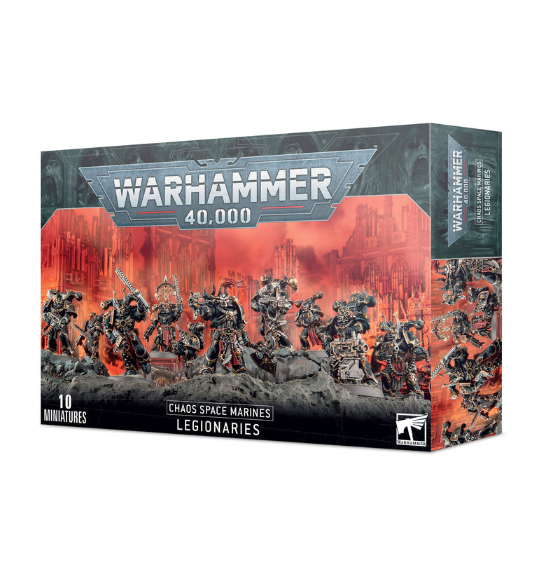 Warhammer 40k: Chaos Space Marines - Legionaries by Games Workshop includes 10 unpainted miniatures in a fiery sci-fi setting.