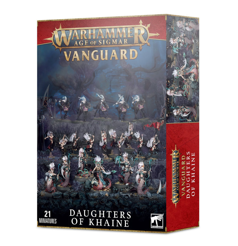 Warhammer Age of Sigmar: Spearhead - Daughters of Khaine (Legacy) box by Games Workshop. Features warrior women, serpent creatures. 21 miniatures.