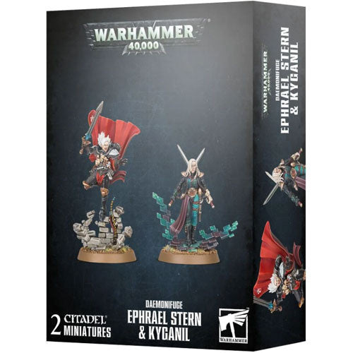 Warhammer 40k: Adepta Sororitas - Ephrael Stern & Kyganil box with painted miniatures, Daemonifuge title, and "2 Citadel Miniatures" at the bottom.